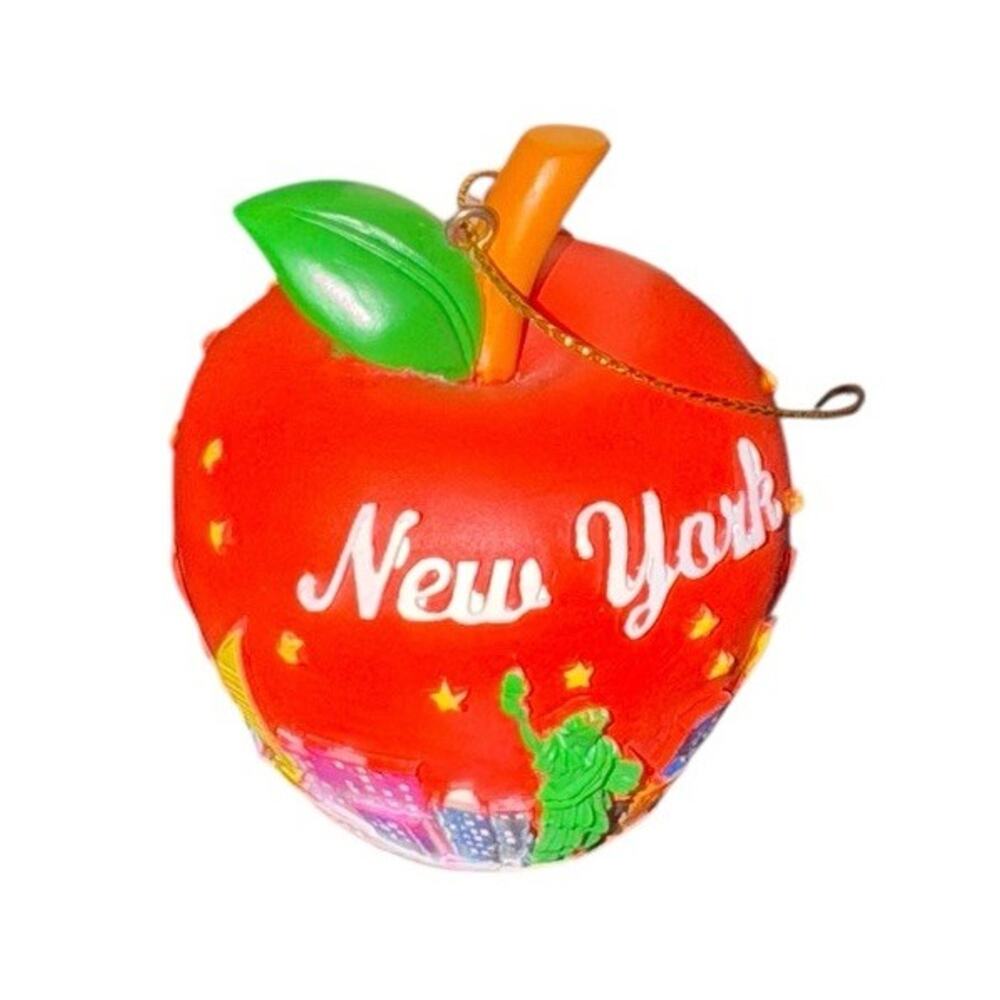 New York City Big Apple Ornament Statue of Liberty Skyline Red Tourist Souvenir